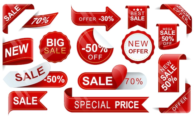 Discount labels, discount red ribbons