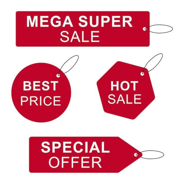 Vettore sconto etichette e cartellini miglior prezzo vendita calda offerta speciale raccolta mega super vendita distintivi set.