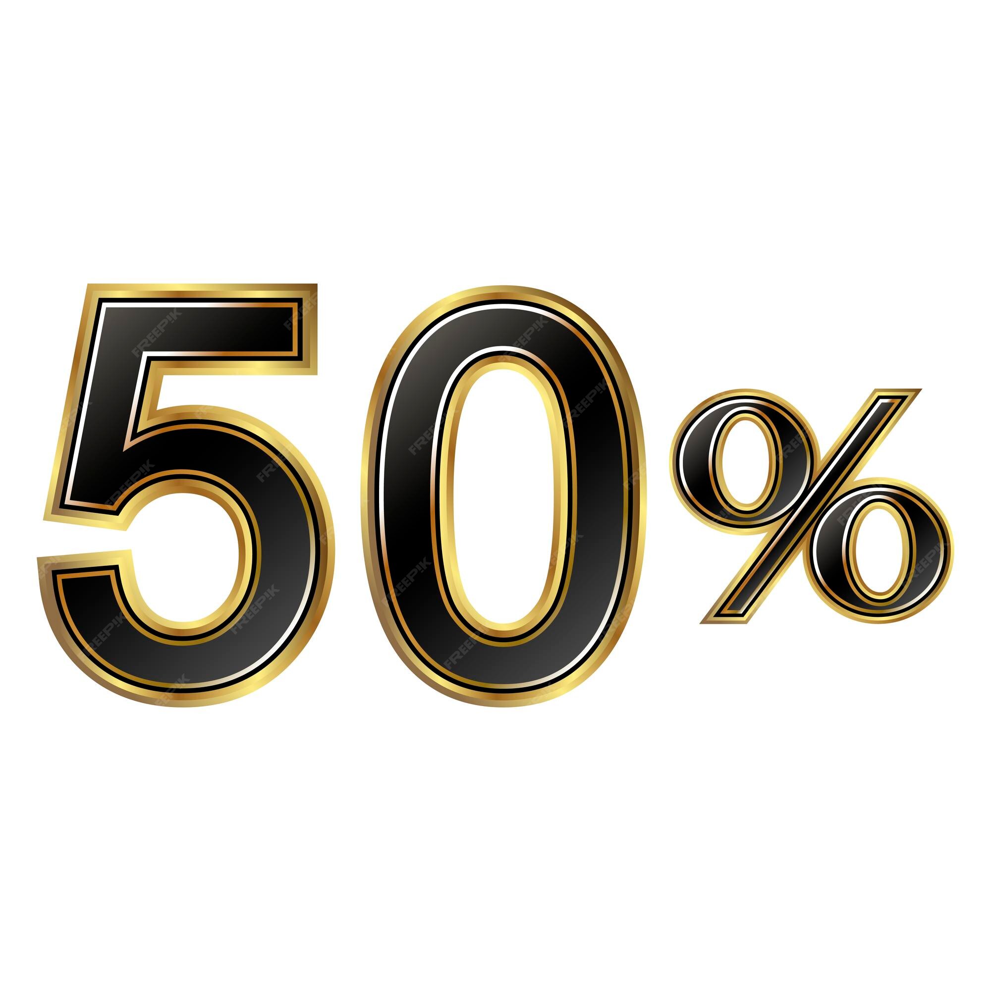 Premium Vector Discount minus 50 percent golden shiny numbers symbol