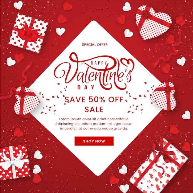 Discount offer big sale valentines day with facebook post design premium vector