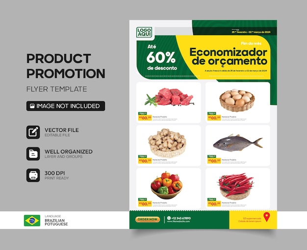 discount promotion flyer template design in brazilian portuguese