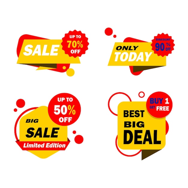 Discount And Sale Label Collection Set In Yellow And Red Color