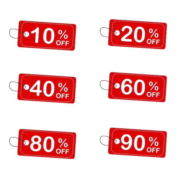 Discount sale off tag 10 20 40 60 80 90 percentSet sale offer emblem badge price discount nu