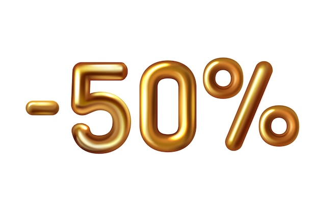 Discount shopping realistic golden balloon minus fifty percent symbol 3D number 50 gold metallic foil with glitter Golden sale 50 percent discount Advertising sale and promotion in store