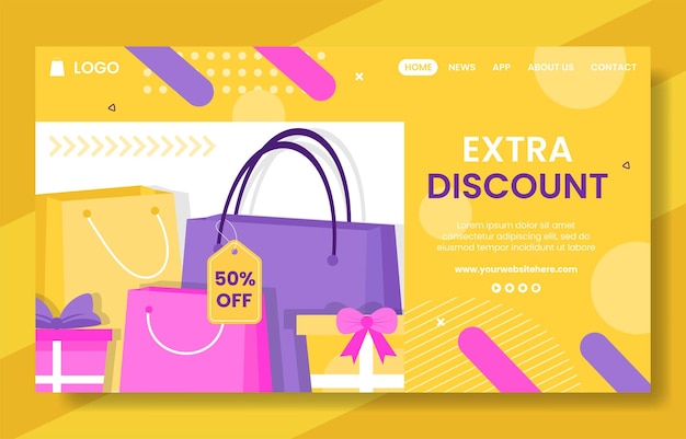 Discount social media landing pge template hand drawn cartoon flat illustration