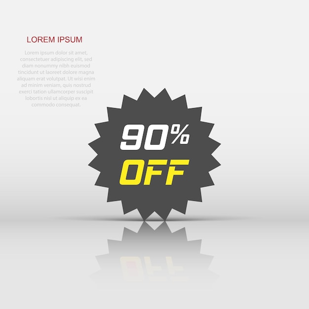 Discount sticker vector icon in flat style Sale tag sign illustration on white isolated background Promotion 90 percent discount concept