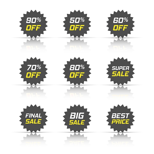 Vector discount stickers vector icon in flat style sale tag sign illustration on white isolated background promotion 50 60 70 80 90 percent discount concept