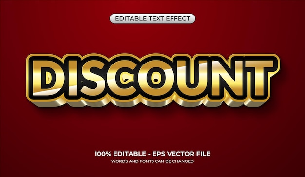 Vector discount tekst effect 3d glanzend goud lettertype mockup bewerkbare realistische en luxe grafische stijlen