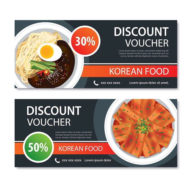 Vector discount voucher asian food template design. korean set