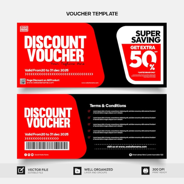 Vector discount voucher template with editable layout