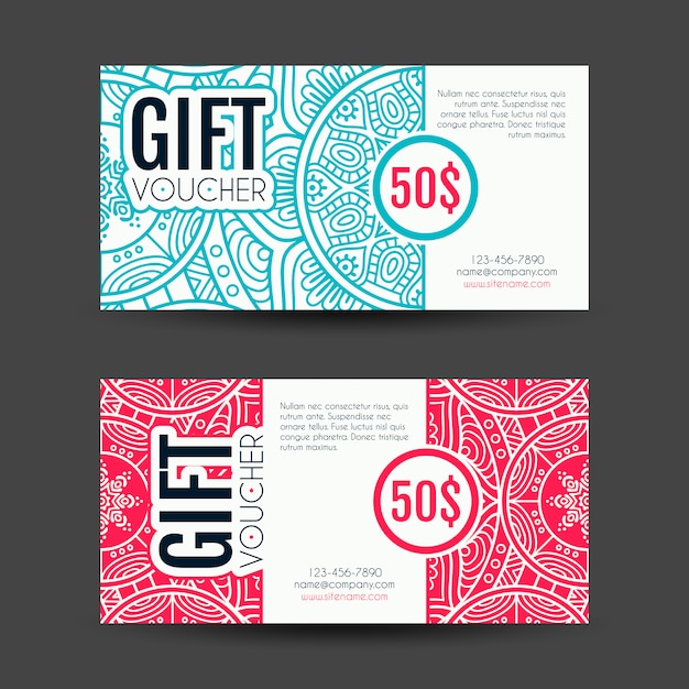 Vector discount vouchers decorated with mandalas