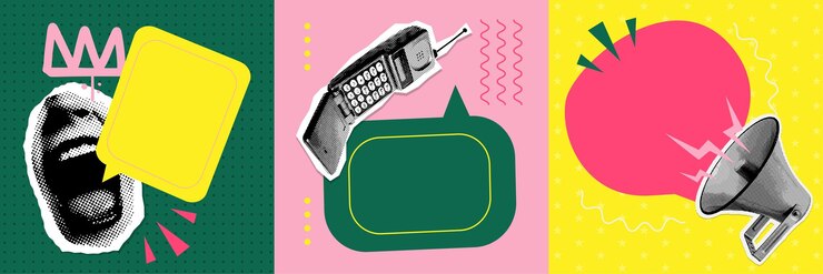 Vector discounts collage yk style banners set doodle elements and halftone collage stickers on retro poster