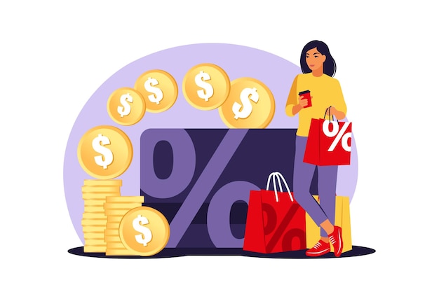 discounts concept. discount and loyalty card. price reduction promotional coupons. special holiday offers. vector illustration. flat