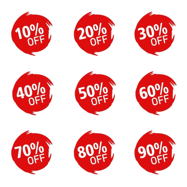 Discounts getallen van procent teken in rode en witte kleuren geïsoleerd op witte achtergrond