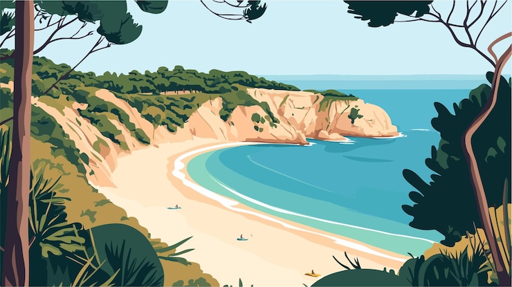 Vector discover stunning algarve beaches in portugal flat vector illustration
