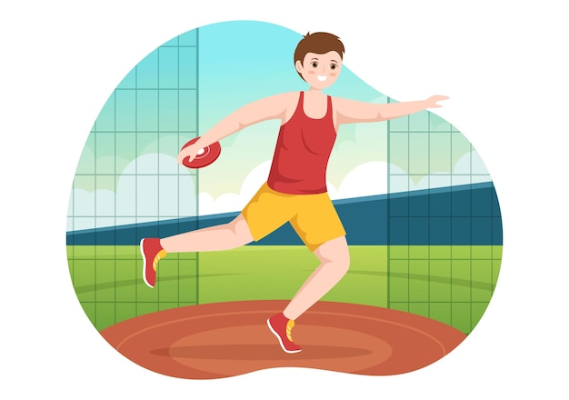discus throw athletics illustration with throwing a wooden plate in sports championship hand drawn