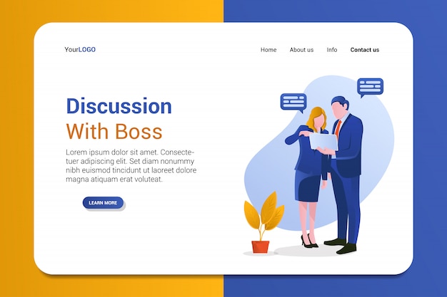 Vector discussie met baas bestemmingspagina sjabloon