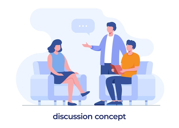 Vector discussion, brainstorming, teamwork, idea, conversation or communication, flat vector template and background