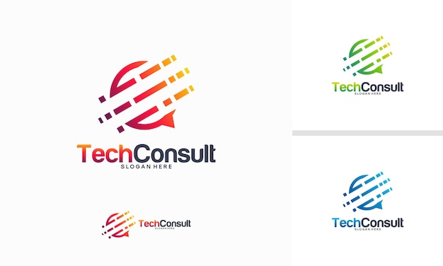 Discussione tech logo template progetta illustrazione vettoriale, technology consul logo template design