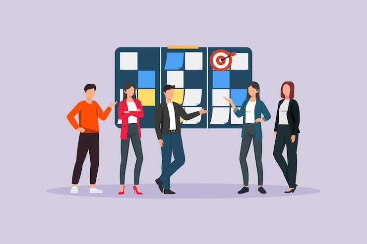 Vector discussion with community community focused concept colored flat vector illustration isolated