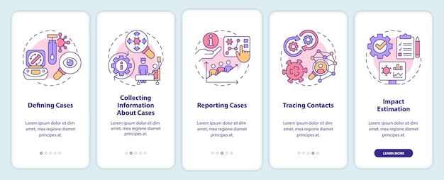 Disease monitoring steps onboarding mobile app screen