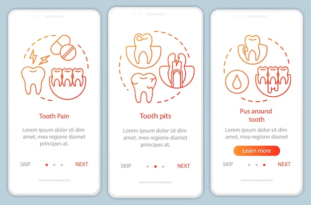 Disease symptoms onboarding mobile app page screen with linear concepts