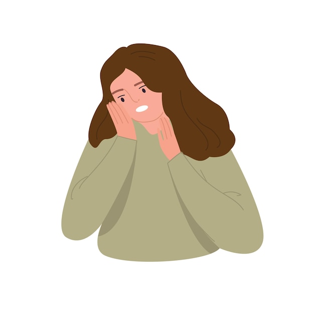 Disgruntled gesticulating young woman looks surprised The emotional female character is shocked Expression of discontent Cartoon vector flat illustration on an isolated white background