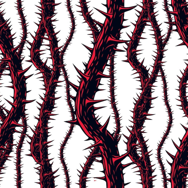 disgusting horror art and nightmare seamless pattern, vector background. blackthorn branches with thorns stylish endless illustration. usable for fabric, wallpaper, wrapping, web and print.
