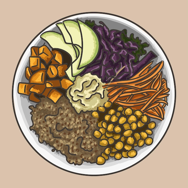 Vector dish vegan bowl with hummus