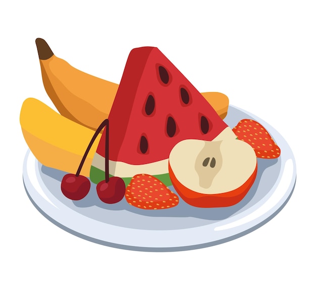 Vector dish with fruits healthy food