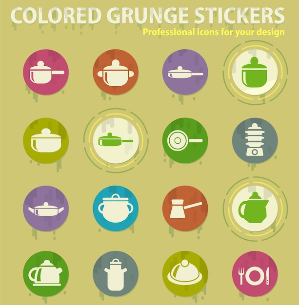 Dishes colored grunge icons