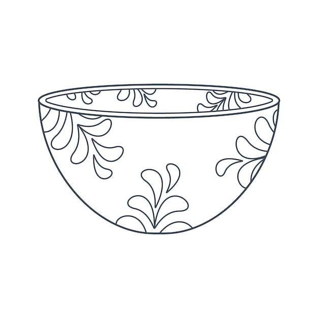 Vector dishes a deep bowl for salad with a floral ornament line art