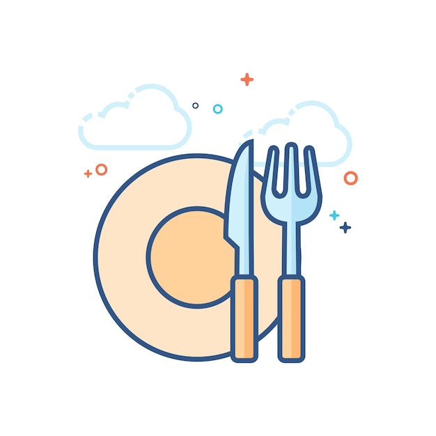 Vector dishes icon flat color style vector illustration