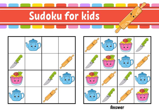 Sudoku a tema stoviglie per bambini