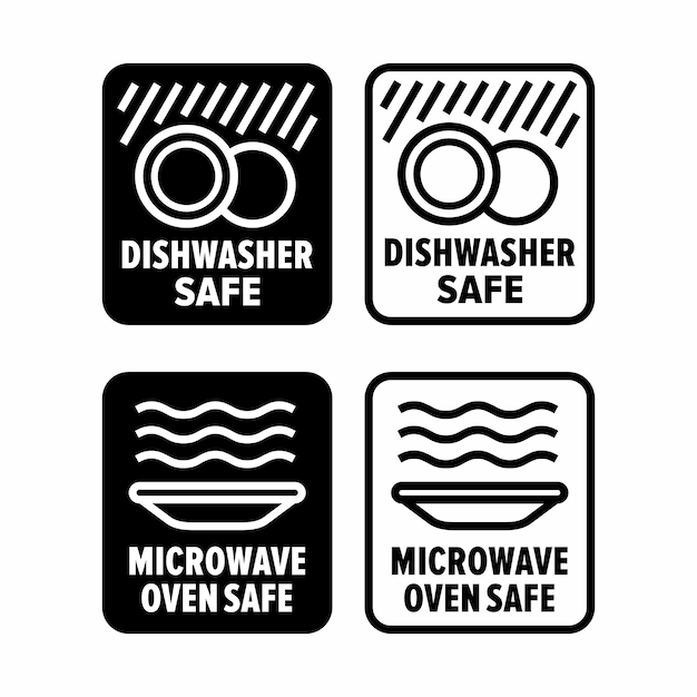 Dishwasher Safe and Microwave Oven Safe information signs