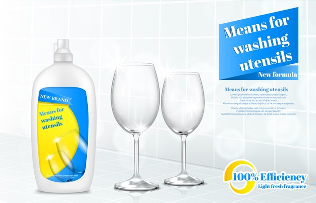 Modello di pubblicità detergente per lavastoviglie