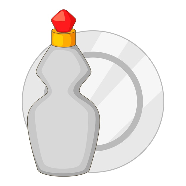 Vettore icona della bottiglia e della piastra del liquido per lavastoviglie illustrazione cartoon della bottiglia del liquido per lavastoviglie e dell'icona vettoriale della piastra per il web