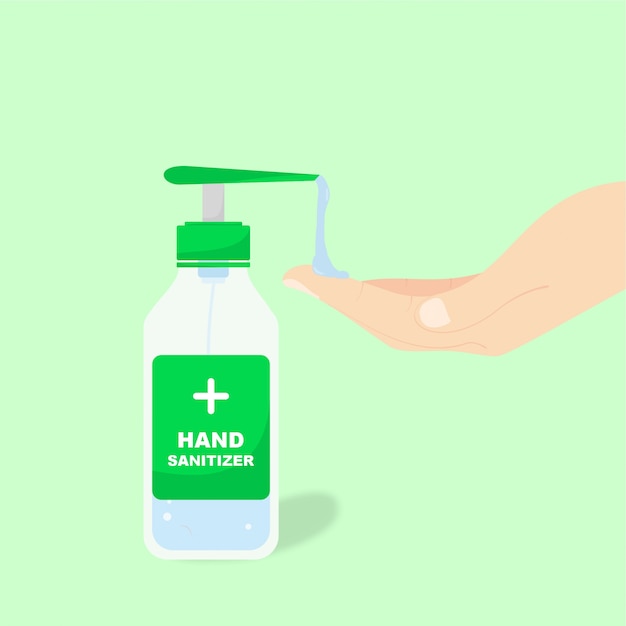 Disinfect hands with sanitizer gel concept flat design