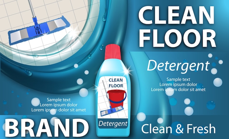 Vector disinfectant cleaner for washing floors. clean floor shiny. mop cleaning.