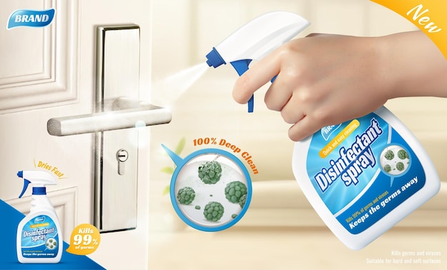 Vector disinfectant spray ad promo