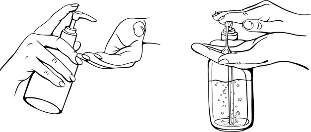 Disinfection of hands handdrawn illustration