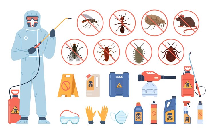 Vector disinfection service man in uniform spraying antiparasitic chemicals insect and rodent control worker with insecticidal equipment professional disinfect equipping vector parasite extermination set