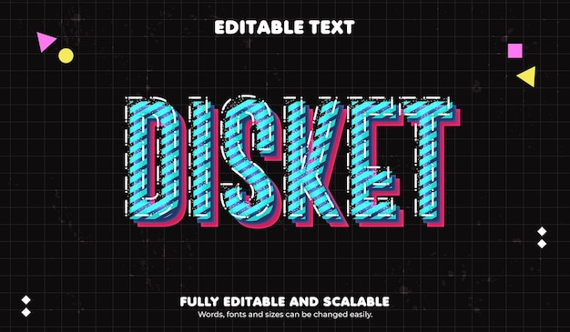 Vector disket editable text effect retro style