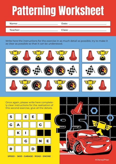 Disney Cars Patterning Worksheet