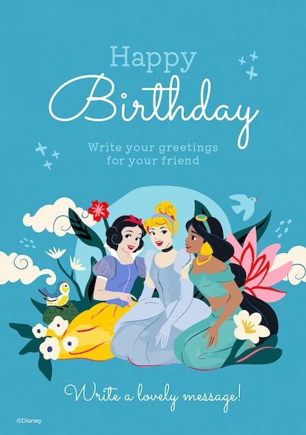 Vector disney princess happy birthday card