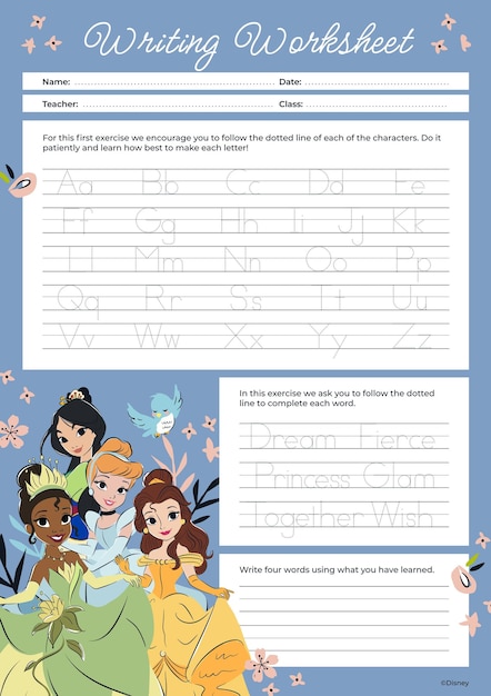 Disney Princess Kindergarten Worksheet