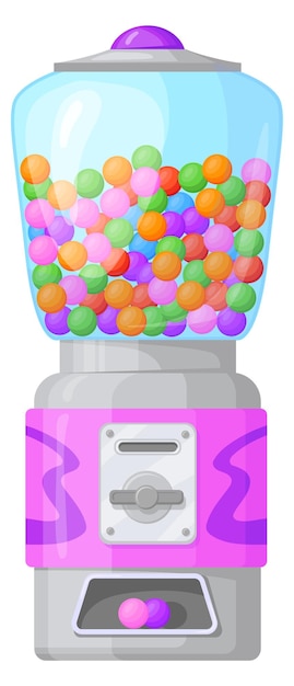 Dispenser machine with colorful gum balls Bubblegum candy isolated on white background