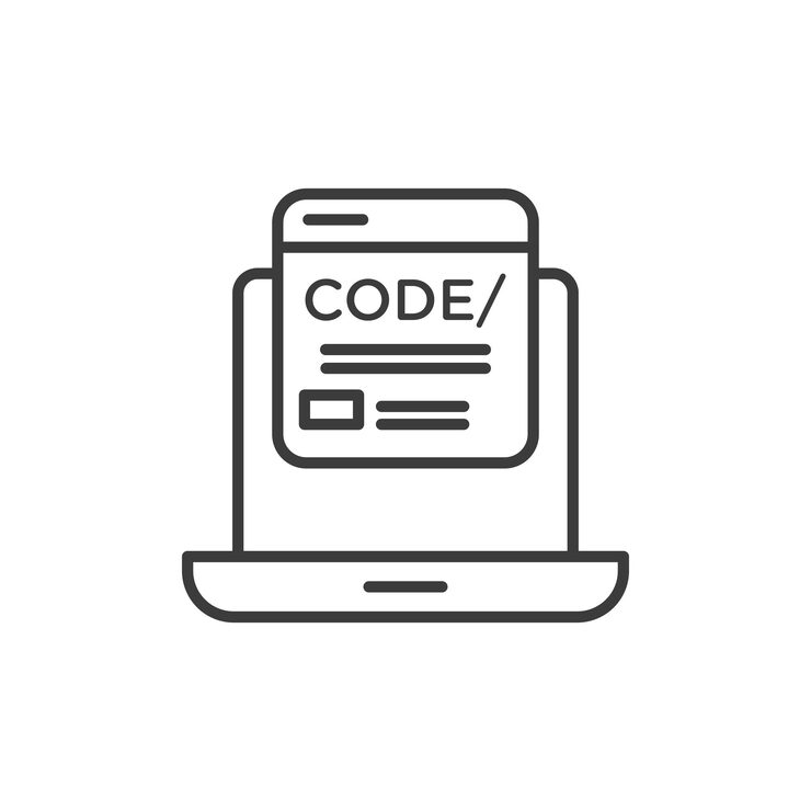 Vector display code icon set computer software program script vector symbol web html sign in black filled and outlined style