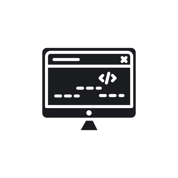 display code icon set computer software program script vector symbol web html sign in black filled and outlined style