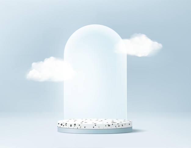 Vector display podium scene with cloud geometric platform cloud